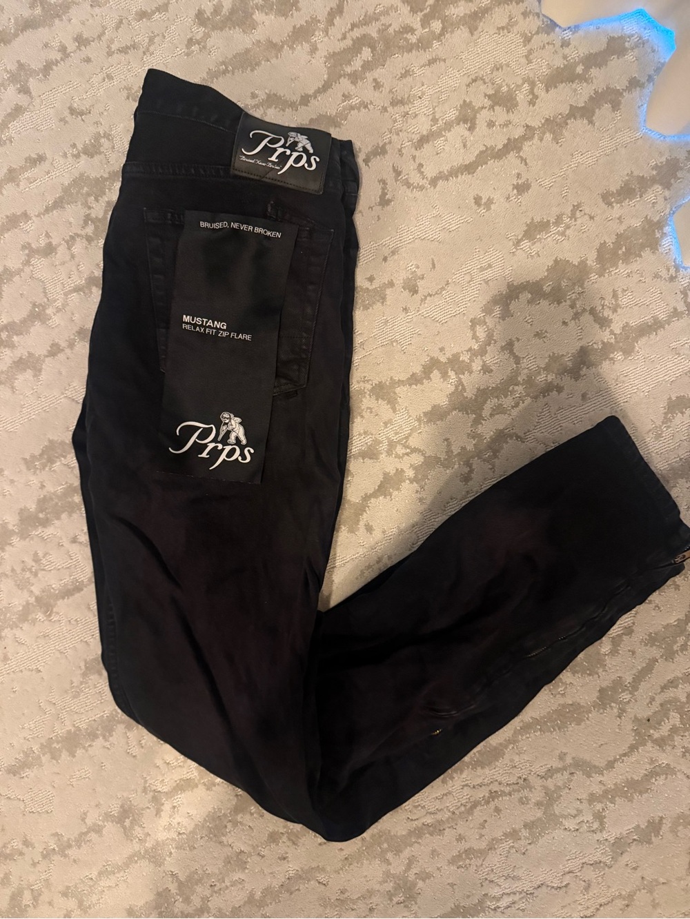 PRPS Men’s Black Relax Fit Zip Flare Jeans